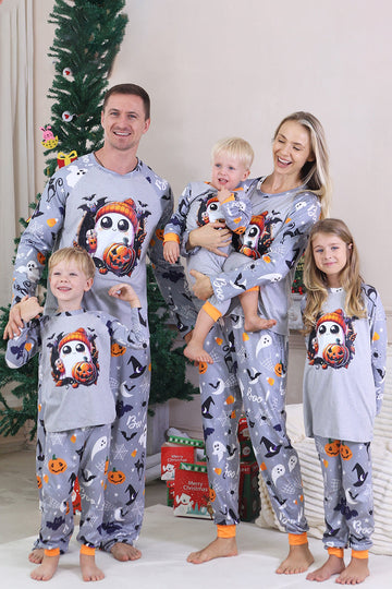 Grå Tryckt Långärmad Familj Halloween Pyjamas